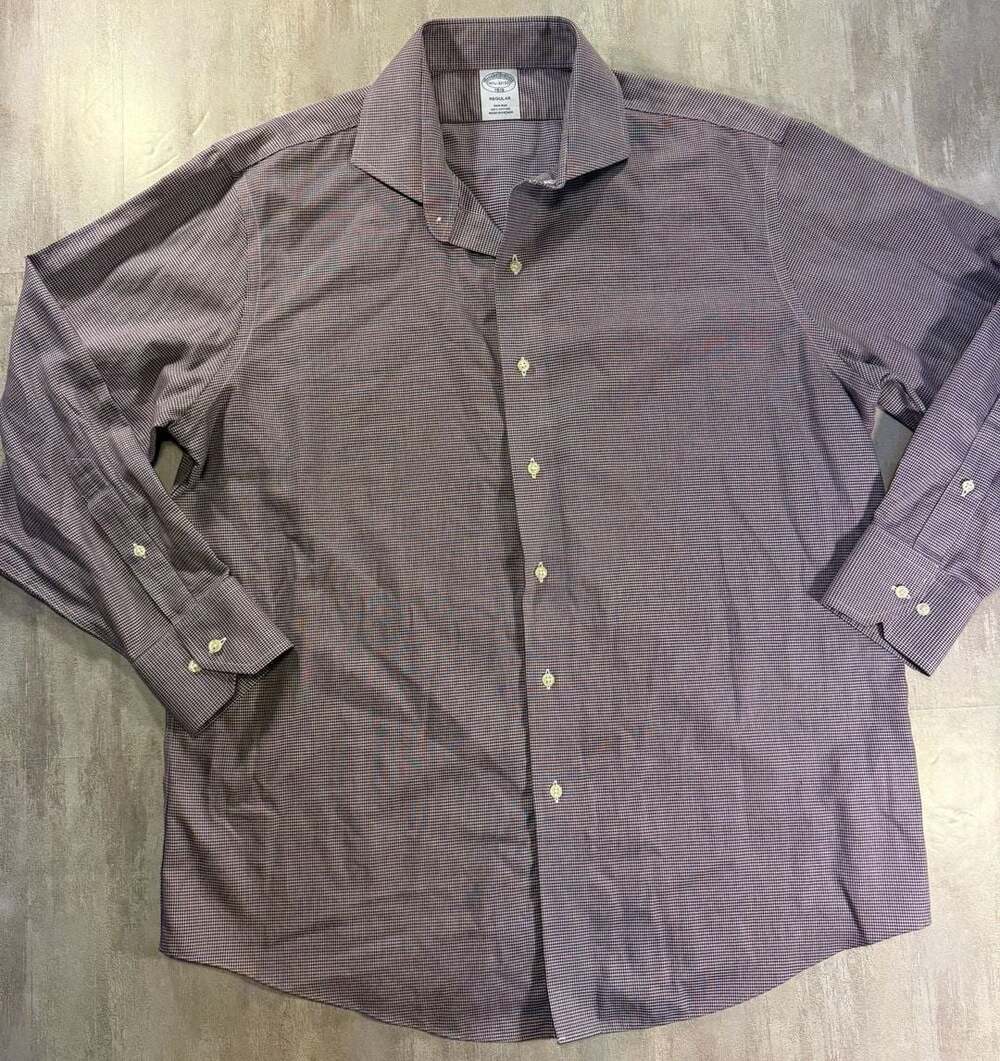 Brooks Brothers 1818 Regular Fit Non-Iron Dress Shirt 16.5 32/33 Purple Micro Ch